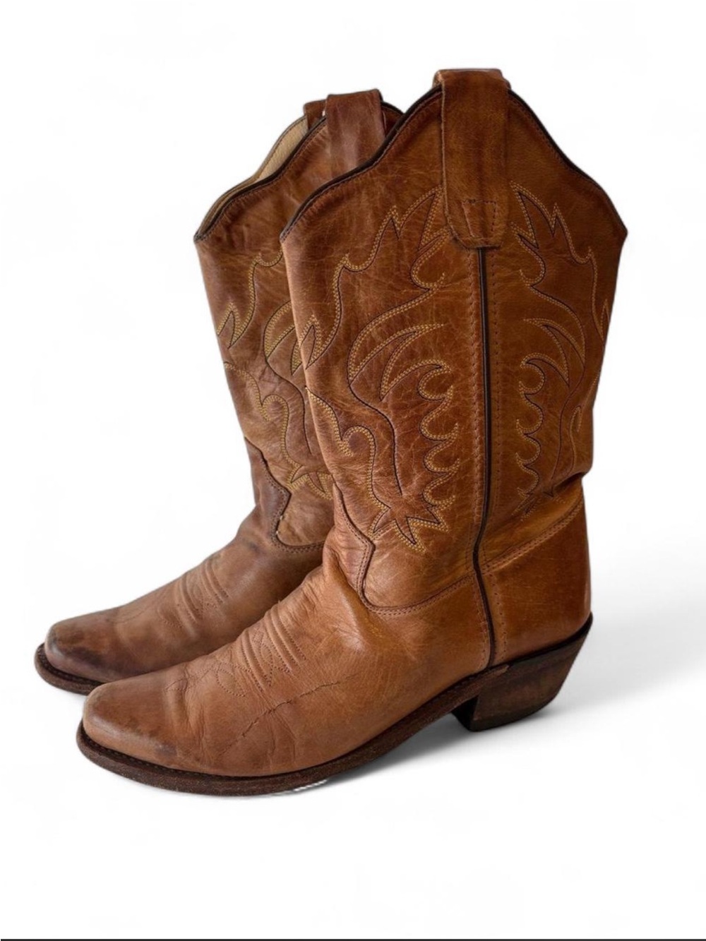 Old West Tan Leather Western Cowboy Boots